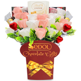 Yankee Candle and Chocolate Bouquet with White & Pink Roses
